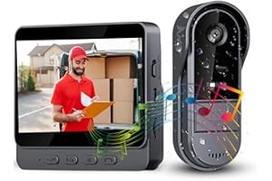 ZEERKEER Sonnette de porte sans fil avec caméra 1080p IP65 étanche - Écran IPS de 4,3" - Sonnette sans fil avec caméra HD 170° - Vision nocturne infrarouge - Audio bidirectionnel - Réveil actif sans fil