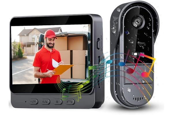Sonnette Sans Fil avec Caméra 1080P IP65 Étanche - Écran IPS de 4,3" (Écran Branché USB) - Sonnette Sans Fil Avec Caméra HD 170° - Visiophone Audio Bidirectionnel étanche Interphone Vision Nocturne