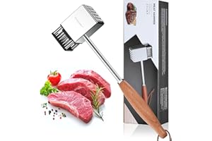 Freelander Fleischklopfer 2 in 1, Fleischhammer Edelstahl 304 mit 36 Stahlklingen und 25 Hammerstacheln, Schnitzelklopfer Steaker aus Rutschfester Holzgriff für Schwein und Huhn