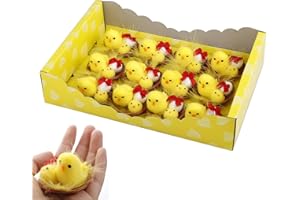 FADCAER 12 Pezzi Pulcini di ciniglia di Pasqua, Mini pulcini gialli carini, Pulcini di Pasqua Uova in nidi, Set di soffici polli pasquali per cofano Pasqua Caccia alle uova Decor festa di Pasqua Pacco regalo