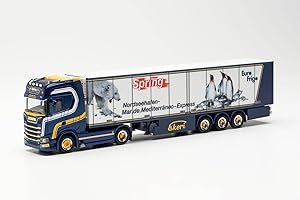 Herpa modèle de Camion Scania CS 20 HD Wagon frigorifique Spring, fidèle à l'échelle Originale 1:87, modèle de Camion pour diorama, modélisme, Objet de Collection, décoration, fabriqué en Plastique