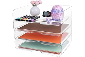 HMXLJJY Paper Organizer Letter Tray, Stackable Desk File Organizer,Clear File Organizer for Desk, Office Organizer for File Paper, Ipad, Letter, A4 Office File, Books, Notes,4 Pack