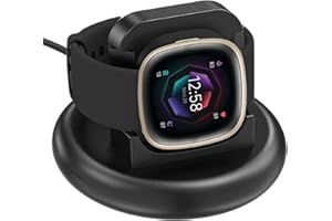 TWINKLEHOM TwinkleHolm Charger Dock for Fitbit Versa 3/Versa 4/Sense/Sense 2, Magnetic Charging Stand with 1.2m Cable & Anti-Slip Base, USB Type A Charger Dock for Fitbit Smartwatch (Black)