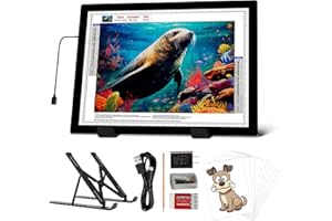 KEIWRLIGHT A4 Leuchttisch mit Ständer, 8000 Lux Sehr Hell 5mm Ultra Dünn Light Pad, Dimmbarer Leuchtplatte mit Adapter, LED Lichtpad Lightpad für 5D Diamond Painting Zubehör, Designen, Zeichnen Skizzieren