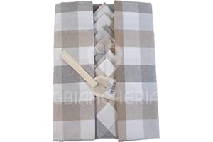 GBiancheria Tovaglia da Tavolo con TOVAGLIOLI in Cotone Pettinato Tinto in Filo dis. VICHY Grigio per 4, per 6, per 8, per 12 e per 18 persone Made in Italy (Per 6 persone)