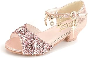 YOSICIL Scarpe con Tacco Principessa Eleganti Lucente Ragazza Ballerine Glitterate Scarpe per Cosplay Cerimonia Festa Comunione Cerimonia Ballerine Bambina Tacchi per Donna e Ragazza
