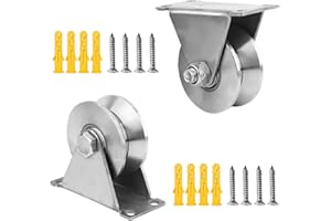 JREHUIG 2 pièces Poulie de Levage Mouflage Inox, V-Poulies Simple pour Cable, 48mm Poulie avec Roulements, Capacité de Charge 180kg, pour Rail Roulette Portail, Cable, Porte Roulante, Cordes