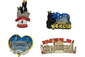 ILKADIM EXPORT Juego de 4 imanes de nevera de Berlín, juego de imanes 3D, recuerdo con atracciones turísticas de Berlín, regalo