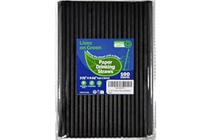 Lives on Green Cannucce usa e getta in carta nera, 100 pezzi, 19,7 x 0,6 cm, per cocktail, caffè, bevande, bar, ristoranti