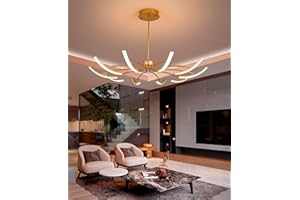 QAZPLM Moderne LED-Deckenleuchte DIY dimmbare LED-Pendelleuchte Wohnzimmerleuchte mit Fernbedienung, Kronleuchter gold/Kronleuchter schwarz für Esszimmer, Schlafzimmer, lampe wohnzimmer (10 Köpfe, Golden)