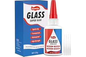 GLEAMGLEE 35g Glass Glue, Instant Ultra Strong Adhesive for Glass Repair Glass Bond - Waterproof, Clear, Adhesive for Glass, Acrylic, Glass Crafts, Mirror, Jewelry, Art, Crystal And More