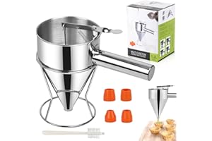 Demarsen Teigspender, Pfannkuchen Teigspender Edelstahl, Teigspender Teigportionierer 1200ml Edelstahl Dosieröffnung und 4X Trichtern, Ständer Großartig für Pfannkuchen Desserts