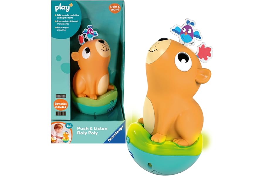 Ravensburger Play+ Push & Listen Roly Poly Capybara Light and Sound Toy - Baby Toys 6 to 12 Months