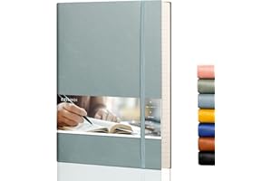 EMSHOI B5 Notebook Lined Journal, 204 Numbered Pages, Extra Large Softcover Note Book with Sticky Notes, 100gsm Thick Paper, Vegan Leather Notepad for Writing, 19 x 25 cm, GrayBlue