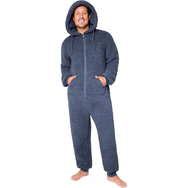 Grenouillère Polaire Adulte Avec Capuche - Combinaison Une Pièce Zippée, Chaude, Pour Homme, Hiver, Maison