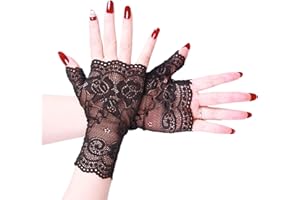Lyqaq Fingerless Lace Gloves for Women - Elegant Black Lace Gloves, Gothic Steampunk Clothing Accessory & Halloween Party Costume Gloves Halloween Fashion Accessories
