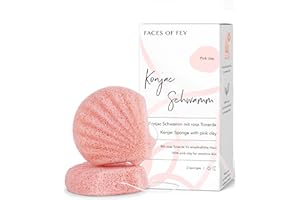 ‎FACES OF FEY Konjac Sponge FACES OF FEY - Konjac Schwamm mit rosa Tonerde für empfindliche und sensible Haut - für Körper und Gesicht - 100% biologisch abbaubar