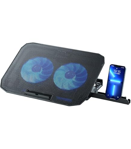 APM Support PC Portable Ventilé Avec 2 Ventilateurs - Refroidisseur Incliné USB Compatible PC & MAC - Noir