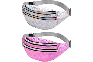 Smilcloud 2 Pack Holographic Bumbag Shiny Waist Bag, Waterproof Neon Belt Bag Festival Rave Bumbags Waterproof Hip Pouch for Ladies Women Ladies Girls Travel Party Sports Running Hiking(Pink)