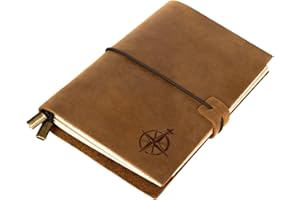 WANDERINGS Notatnik podróżny A6 A6, skórzany dziennik podróży, ręcznie wykonany prawdziwa skóra, idealny do pisania, poetów, podróżników, jako pamiętnik, puste wkładki, 17 x 13 cm (A6)