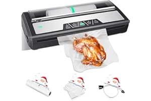 Raycial 5-in-1 Vakuumierer 85 kpa für nasse und trockene Lebensmittel Vakuumiergerät，inklusive Rollenhalter, mit Cutter, Beutel und Vakuumschlauch