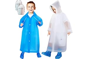 Baogaier 2 Pièces Imperméable pour Enfants en EVA, Réutilisable Manteau Poncho de Pluie avec Capuchon, Poncho Léger Combinaison de Pluie Vêtements de Pluie pour Garçons Filles