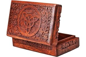 Ajuny - Scatola in legno indiano, fatta a mano, per gioielli da donna, 20 x 15 x 5 cm