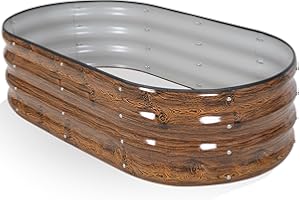 INNO STAGE Galvanized Steel Raised Garden Bed – 120x60x30cm (4x2x1ft) Oval Metal Planter Box with Safety Edging & Free Gloves | Outdoor Raised Bed for Vegetables, Flowers, Herbs & Fruits (Grain)