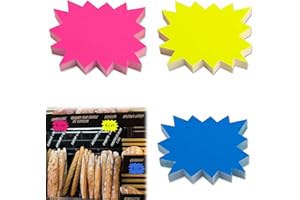 QEEROYO 150 Stück Preisschilder Flohmarkt Neon, Neon Preisschilder, Fluoreszierende Zeichen Starburst, 3 Farbe Verkaufsetiketten Zeichen, für Supermärkten, Einzelhandelsgeschäft Party Favors