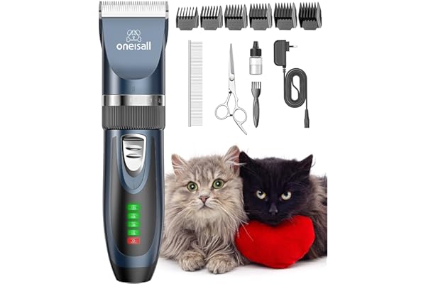 oneisall Tondeuse pour chats pour les poils emmêlés, Kit de toilettage pour chats à 2 vitesses, Tondeuse à cheveux sans fil et silencieuse pour chiens et chats (Bleu)