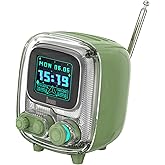 Divoom Tiivoo-2 Retro Bluetooth Speaker with DIY Pixel Art & FM Radio, Cute Alarm Clock and Vintage Desk Decor, Christmas or