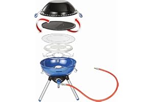 ‎CAMPINGAZ Campingaz Party Grill 400 Caravan, Small Camping Grill for Operation to Caravan Gas Connection, Gas Grill with Flexible Cooking Options, Gas Stove with Non-Stick Grill Plate and Pot Holder