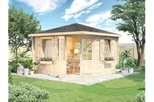 Alpholz 5-Eck Gartenhaus Monica Royal aus Massiv-Holz | Gerätehaus mit 28 mm Wandstärke | Garten Holzhaus inklusive Montagematerial | Geräteschuppen Größe: 350 x 350 cm | Spitzdach