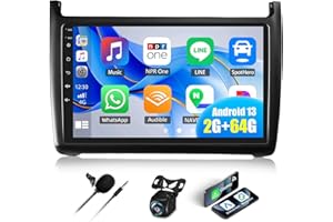 SIXWIN Android Car Stereo for Volkswagen POLO 2011-2016 with CarPlay Android Auto 2G+64G 9 Inch Touchscreen Bluetooth GPS Navigation WiFi FM Backup Camera MIC