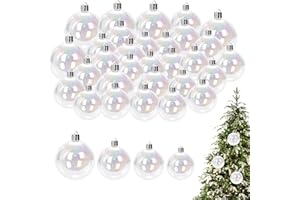 SMELEYOU Iridescent Baubles Christmas Clear Baubles 3/4/5/6cm Shatterproof Iridescent Ornaments Balls 30PCS Plastic Shiny Hanging White Christmas Balls for Holiday Party Tree Decorations