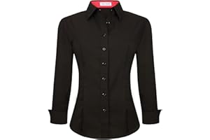 Alex Vando Damen-Hemden Normale Passform Langärmelig Stretch-Arbeitshemd