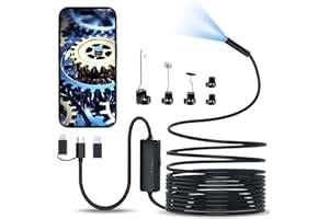 Lovcoyo Endoscopique Caméra d'inspection de Serpent 1920P, 3 en 1 USB Camera Endoscopique, Endoscopique Type C de portée avec 8 lumières LED pour Smartphone Android et iOS, iphone, iPad, (16,5 FT/5M)