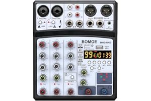 BOMGE 4 canales 99 DSP Echo dj audio mezclador de sonido interfaz consola de mezcla karaoke con MP3 USB Bluetooth, grabaci¨®n est¨¦reo, alimentaci¨®n fantasma de 48 V, NEGRO