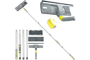 JEHONN Lavavetri con Manico Telescopico 163 cm, Pulisci Vetri Finestre Professionale, Tergivetro in Silicone con Tampone Microfibra e Tapis Chenille, Tergipavimento per Pareti di Vetro Bagno Auto