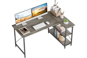 Bestier Scrivania a Forma di L Scrivania per Computer con Ripiani Piccola Scrivania ad Angolo 140 cm Scrivania per Computer Reversibile con Libreria per Ufficio Domestico Piccolo Spazio