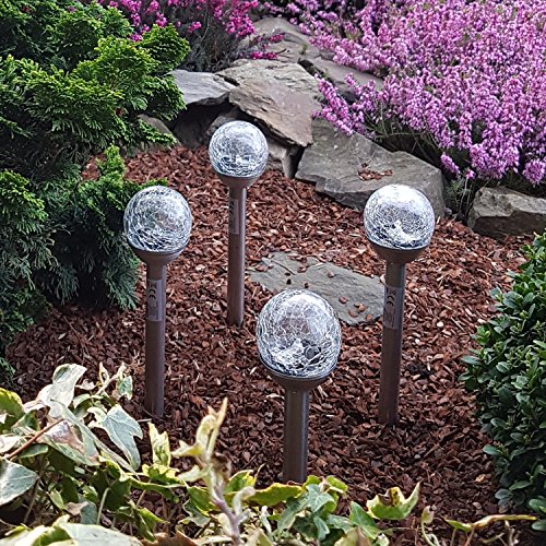 LED Solarleuchten-Set für Garten Edelstahl Gartenleuchte Crackle Glas-Kugel mit Erdspieß Wegleuchte Terrasse Balkon-geländer - 2
