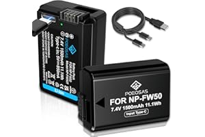 POEOSAS 2 Stück NP-FW50 Ersatz Akku 1300mAh mit USB Typ-C-Ladung Kompatibel mit NP-FW50 und Sony ZV-E10 RX10 IV Alpha 7(a7)/7R(a7R)/7S(a7S),a3000,a5000,NEX-3/5//6/7/C3/F3,DSC-RX10,SLT-A33/A35/A37