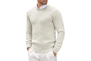 COOFANDY Herren Pullover Rundhals Kragen Zopfmuster Pullover Slim fit Sweater Leichter Freizeit Feinstrickpullover