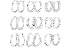 ALEXCRAFT Ohrringe Creolen Set, 9 Paar 14k Echt Vergoldete Creolen Kleine für Damen Knorpel Huggie Creolen mit AAAAA Zirkonia Twist Herz Oval Ohrringe für Mehrere Ohrlöcher, Gold/Silber/Roségold