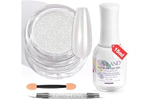 SAVILAND Kit Poudre Chrome Ongle, 1g Chrome Powder Nail Perle avec Top Coat de Poudre Miroir Professionel, Double Embout en Silicone, Double Embout en Éponge, Utiliser Facile pour Debutant Nail Art
