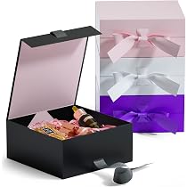 Scatola Regalo Magnetica Nera - 21x17x7cm Con Fiocco, LED E Biglietto, Per Compleanni E Natale