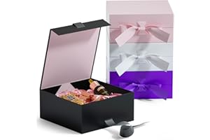 GIFTSAY Gift Box with Lid 18 x 18 x 7.5 cm, Small Gift Box for Birthday, Wedding, Party Gift Boxes (Magnetic, Black)