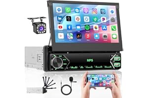 Hikity Radio samochodowe 1 Din z rozszerzalnym ekranem dotykowym 7 cali Bletooth 1 Din wysuwany ekran z Bluetooth głośnomówiący FM AUX TF USB SWC Mirror Link Kamera cofania