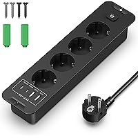 SPORWAY Tafelblad, verzonken stopcontact, 2-voudig inbouwstopcontact, stekkerdoos met 2 USB, tafelstopcontact, verzonken stopcontact, 1,5 m kabel voor tafelblad, werkblad, vergadertafel (zwart