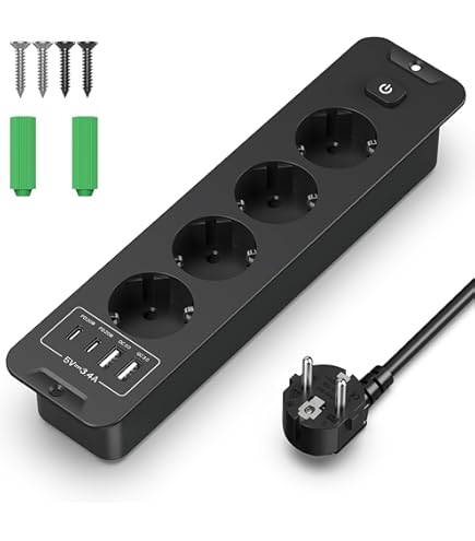Tafelblad, intrekbaar stopcontact met 2 USB en 2 type C, inbouwstopcontact, stekkerdoos met 2 m kabel, tafelstopcontact, dubbele stekker met schakelaar voor tafelblad, wit